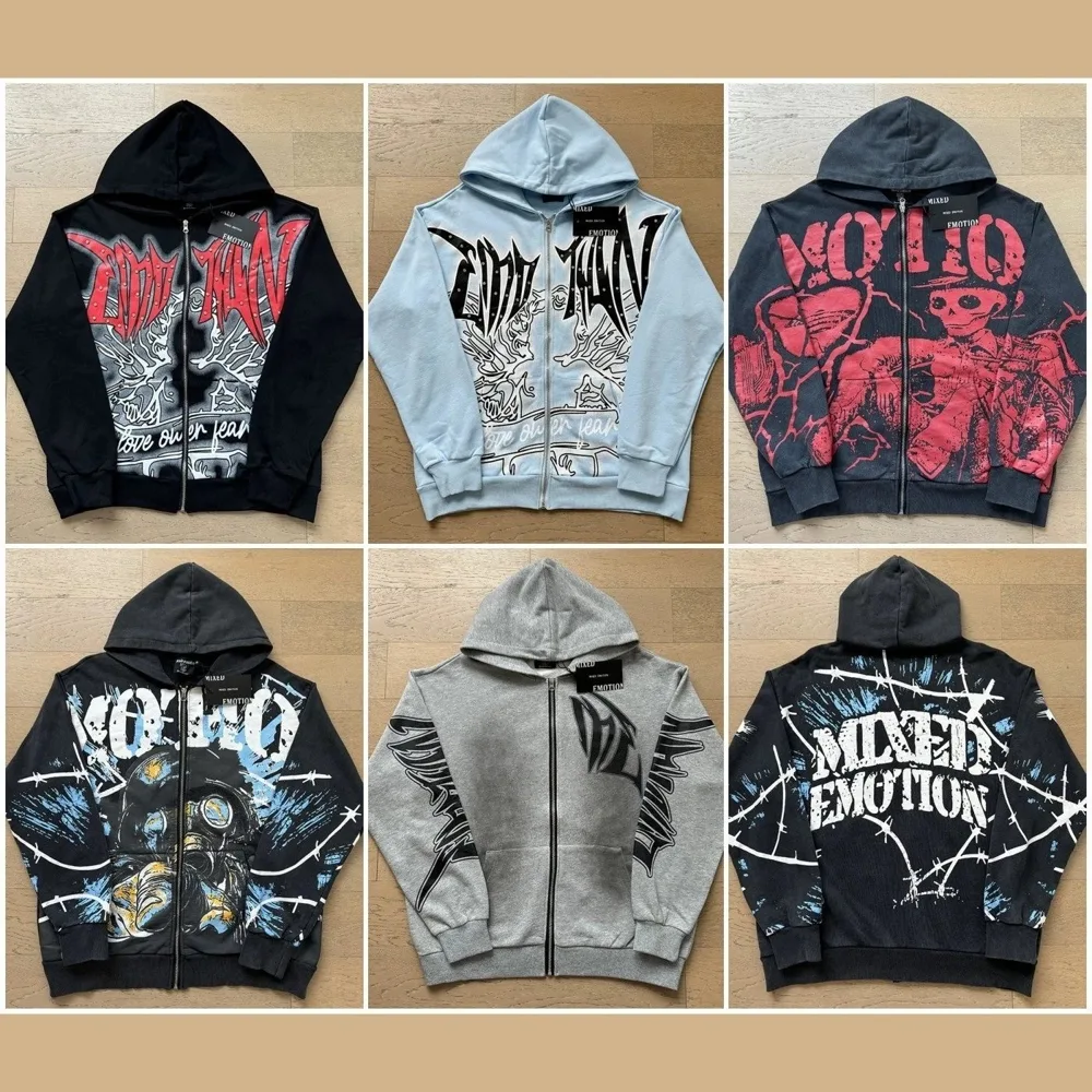Mixed Emotion Graphic Zip Hoodie — Hoodies find on the LitBuy Spreadsheet